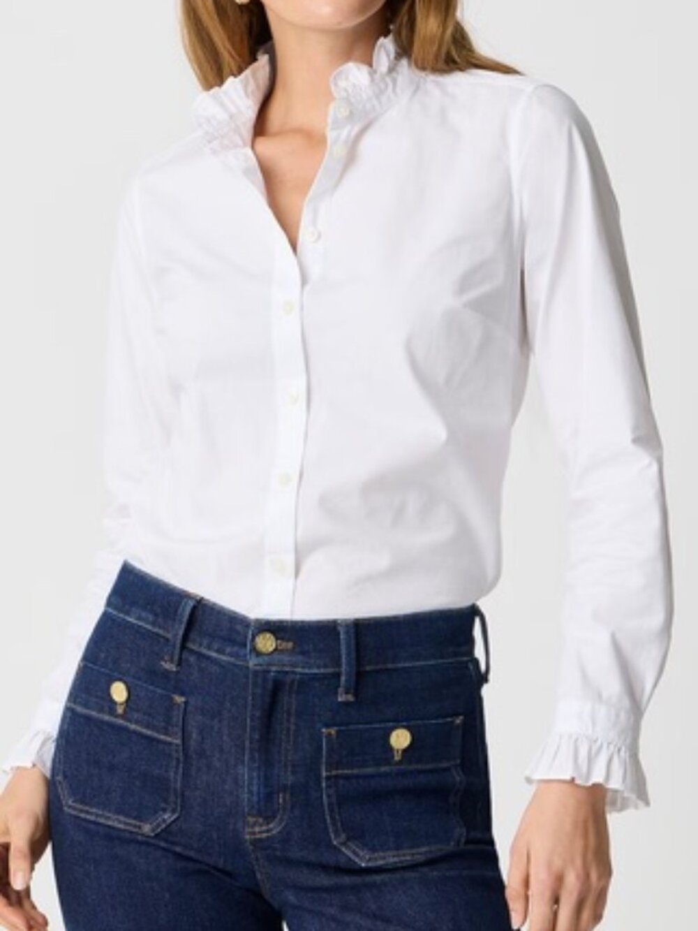J Crew Factory White Ruffle Button Down Shirt XS